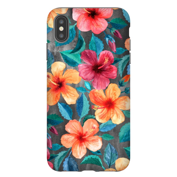 iPhone Xs Max StrongFit Colorful Tropical Hibiscus Blooms  by Micklyn Le Feuvre