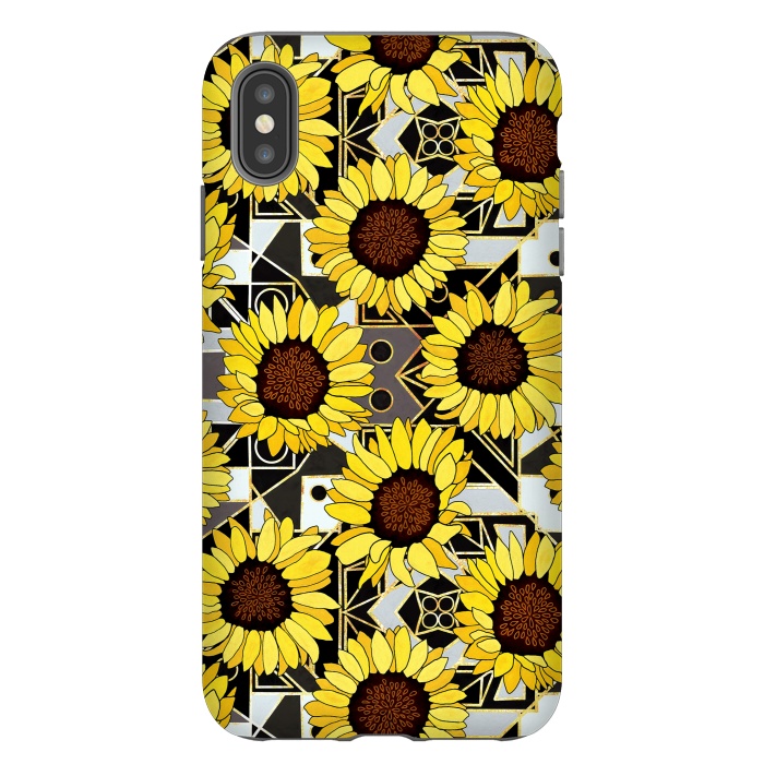 iPhone Xs Max StrongFit Sunflowers & Geometric Gold, Black & White Background  by Tigatiga