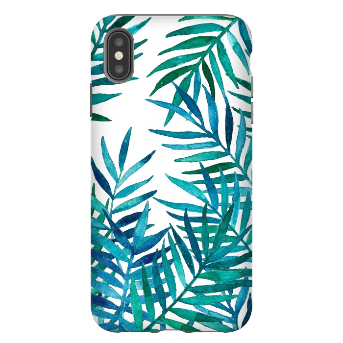 iPhone Xs Max StrongFit Watercolor Palm Leaves on White by Micklyn Le Feuvre