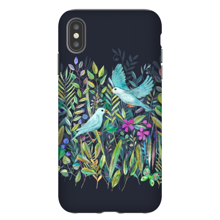 iPhone Xs Max StrongFit Little Garden Birds in Watercolor by Micklyn Le Feuvre