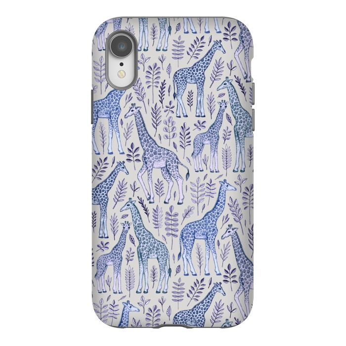 iPhone Xr StrongFit Little Giraffes in Blue, Purple and Grey by Micklyn Le Feuvre
