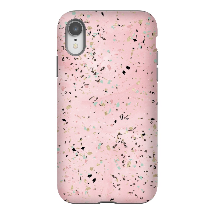 iPhone Xr StrongFit Blush and gold marble terrazzo design by InovArts