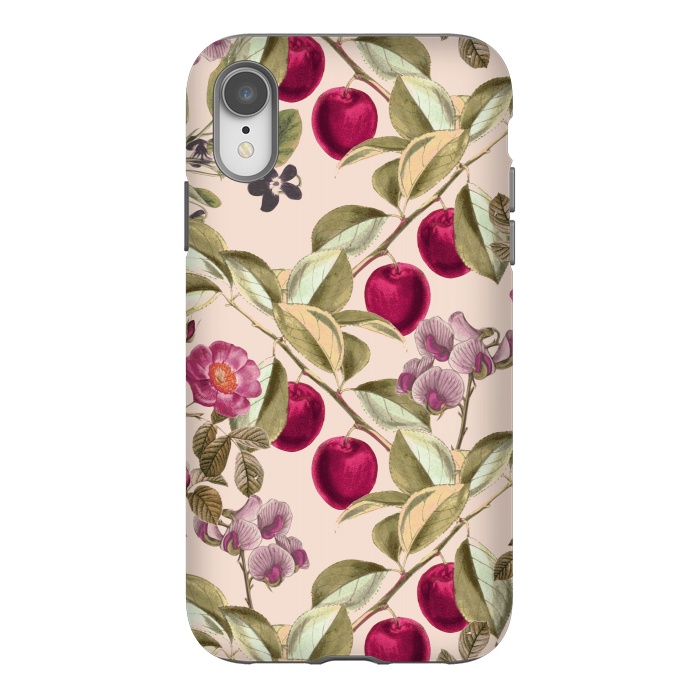 iPhone Xr StrongFit Pink Fruits and Flowers Pattern  by Zala Farah