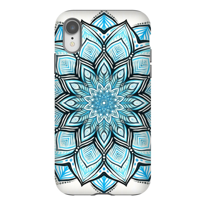 iPhone Xr StrongFit Turquoise Tribal Mandala on White by Micklyn Le Feuvre