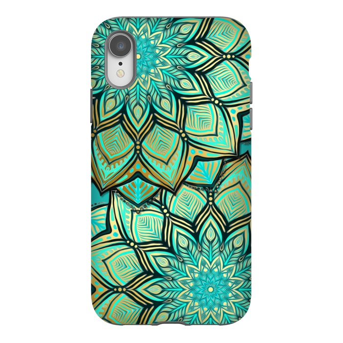 iPhone Xr StrongFit Emerald and Teal Gilded Mandala by Micklyn Le Feuvre
