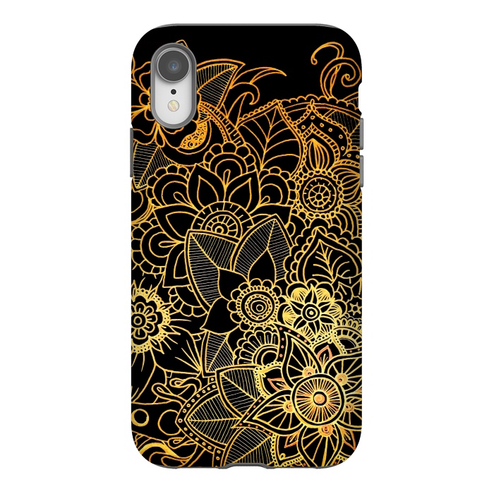 iPhone Xr StrongFit Floral Doodle Gold G523 by Medusa GraphicArt