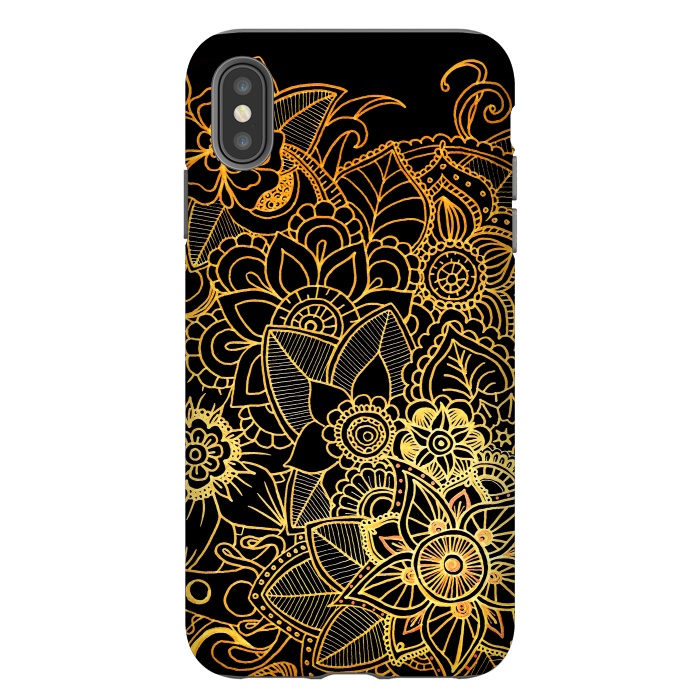 iPhone Xs Max StrongFit Floral Doodle Gold G523 by Medusa GraphicArt