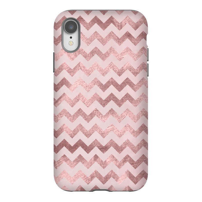 iPhone Xr StrongFit Elegant Rose Gold Chevron Stripes 2 by Andrea Haase