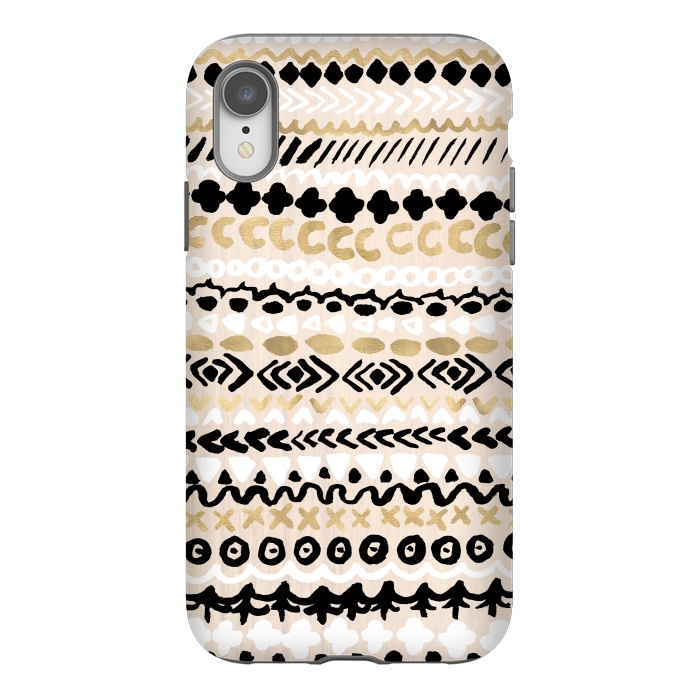 iPhone Xr StrongFit Black, White & Gold Tribal by Tangerine-Tane