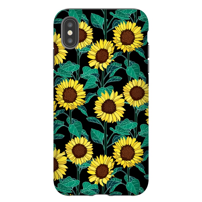 iPhone Xs Max StrongFit Sunny Sunflowers - Black  by Tigatiga
