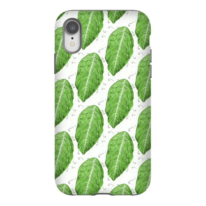 iPhone Xr StrongFit Swirly Green Leaf Pattern by Boriana Giormova
