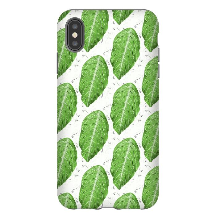 iPhone Xs Max StrongFit Swirly Green Leaf Pattern by Boriana Giormova