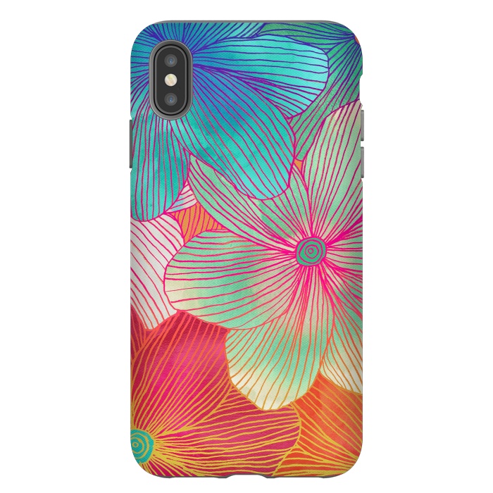 iPhone Xs Max StrongFit Between the Lines - tropical flowers in pink, orange, blue & mint by Micklyn Le Feuvre