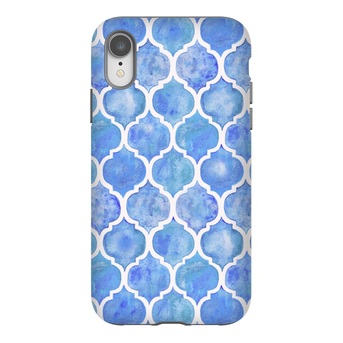 iPhone Xr StrongFit Cornflower Blue Textured Moroccan Pattern by Micklyn Le Feuvre