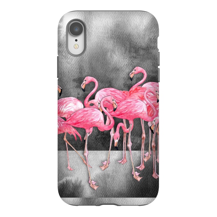 iPhone Xr StrongFit Pink Flamingos in Watercolor & Ink by Micklyn Le Feuvre