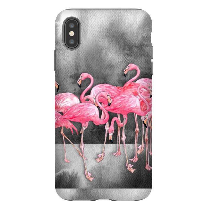 iPhone Xs Max StrongFit Pink Flamingos in Watercolor & Ink by Micklyn Le Feuvre