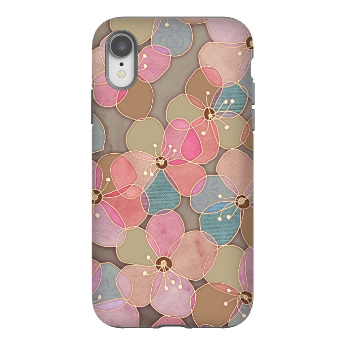iPhone Xr StrongFit Simple Floral in Soft Neutrals and Pink by Micklyn Le Feuvre