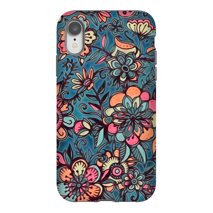 iPhone Xr StrongFit Sweet Spring Floral - melon pink, butterscotch & teal by Micklyn Le Feuvre