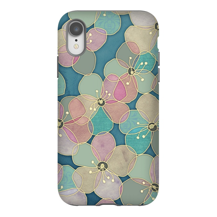 iPhone Xr StrongFit It's Always Summer Somewhere - floral pattern on teal by Micklyn Le Feuvre