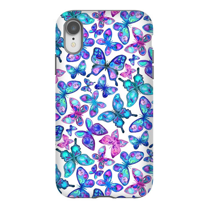 iPhone Xr StrongFit Watercolor Fruit Patterned Butterflies - aqua and sapphire by Micklyn Le Feuvre