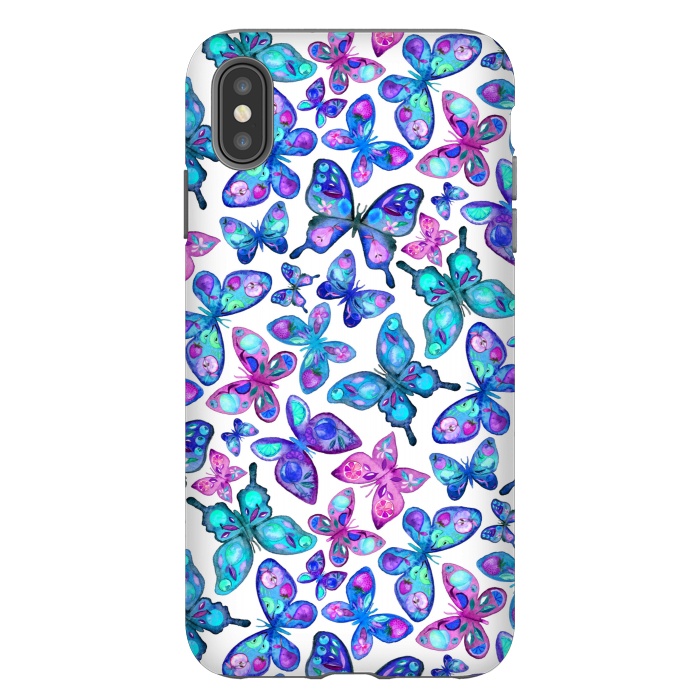 iPhone Xs Max StrongFit Watercolor Fruit Patterned Butterflies - aqua and sapphire by Micklyn Le Feuvre