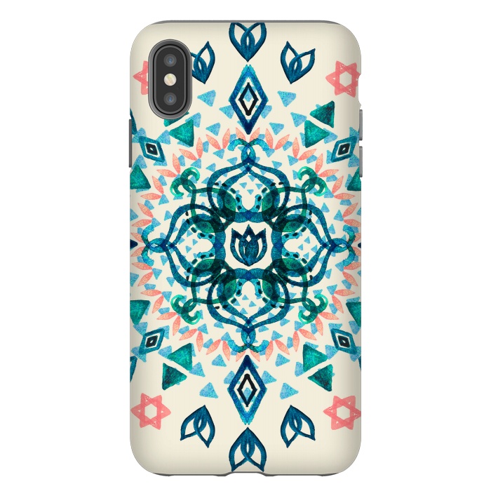 iPhone Xs Max StrongFit Watercolor Lotus Mandala in Teal & Salmon Pink by Micklyn Le Feuvre