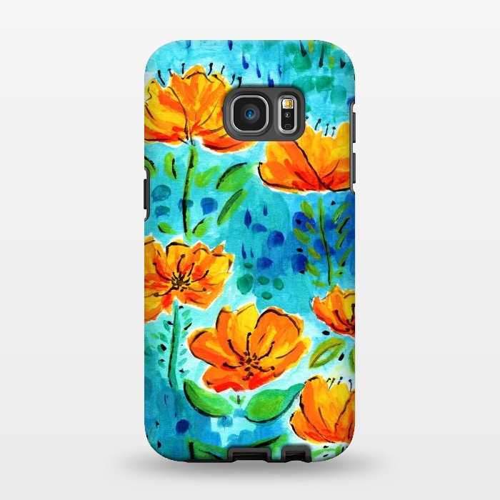 Galaxy S7 EDGE StrongFit Abstract Orange Poppies by Tigatiga