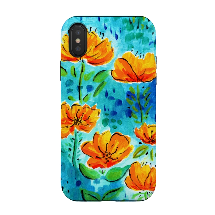 iPhone Xs / X StrongFit Abstract Orange Poppies by Tigatiga