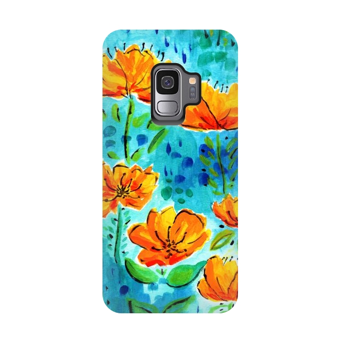 Galaxy S9 StrongFit Abstract Orange Poppies by Tigatiga