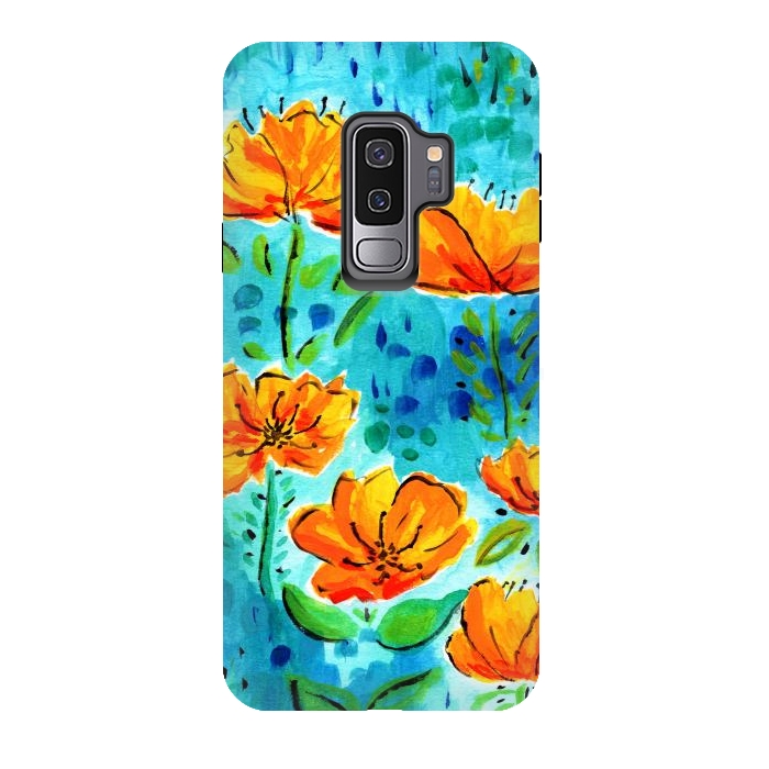 Galaxy S9 plus StrongFit Abstract Orange Poppies by Tigatiga