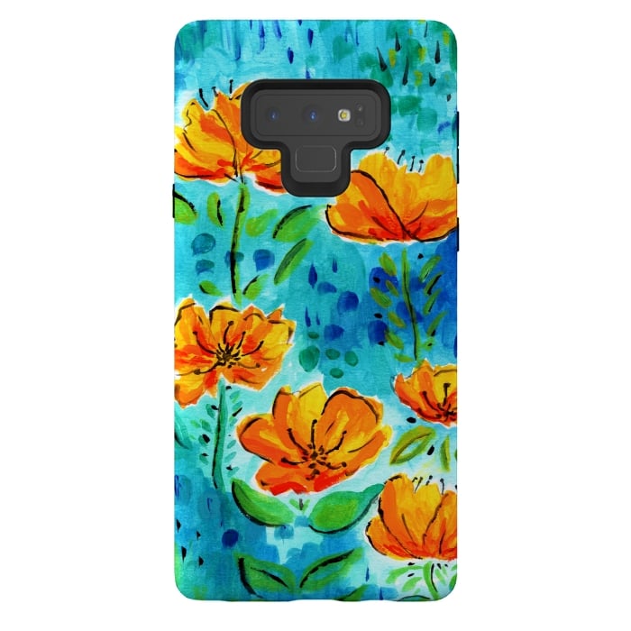 Galaxy Note 9 StrongFit Abstract Orange Poppies by Tigatiga