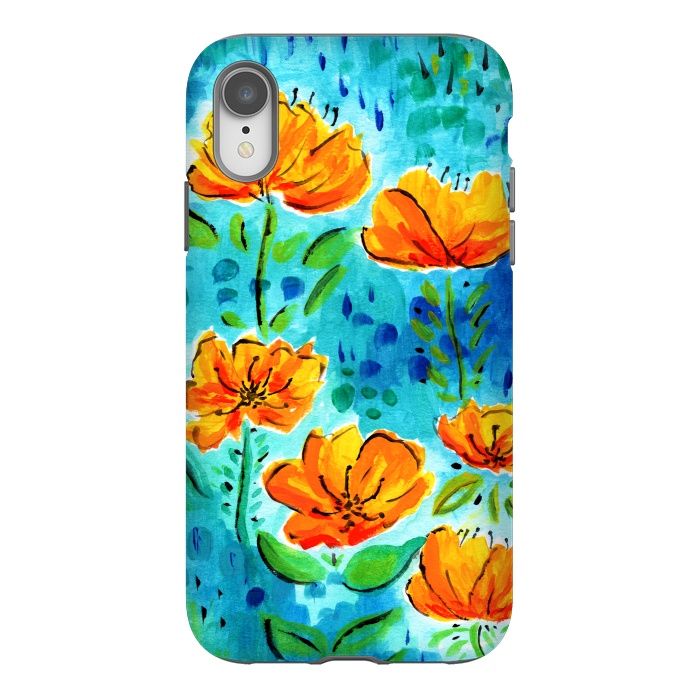 iPhone Xr StrongFit Abstract Orange Poppies by Tigatiga