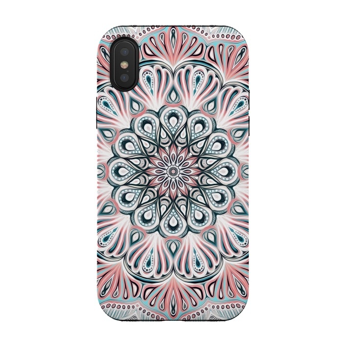 iPhone Xs / X StrongFit Expansion - boho mandala in soft salmon pink & blue by Micklyn Le Feuvre