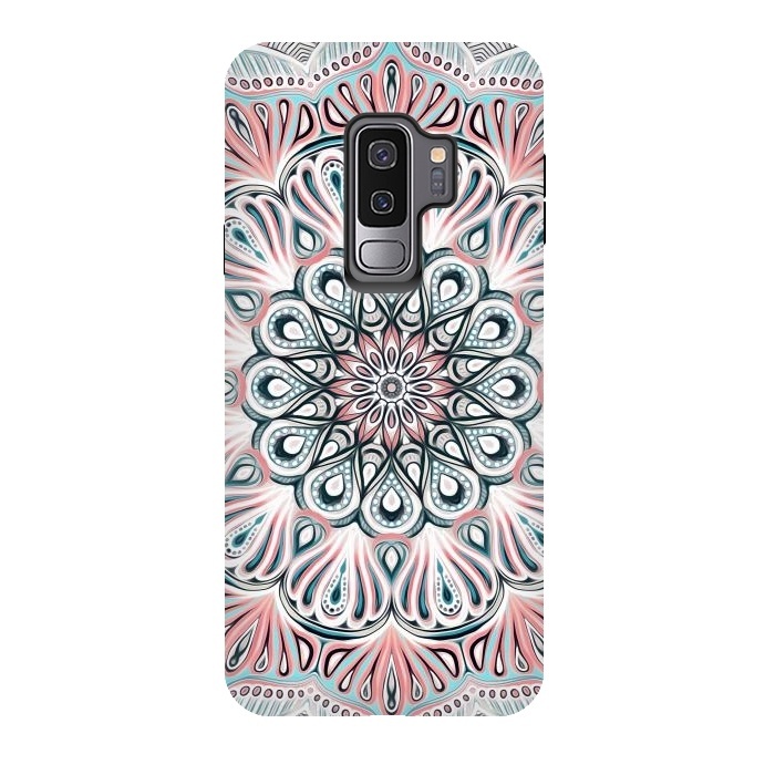 Galaxy S9 plus StrongFit Expansion - boho mandala in soft salmon pink & blue by Micklyn Le Feuvre