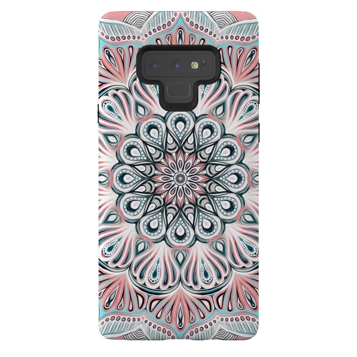 Galaxy Note 9 StrongFit Expansion - boho mandala in soft salmon pink & blue by Micklyn Le Feuvre