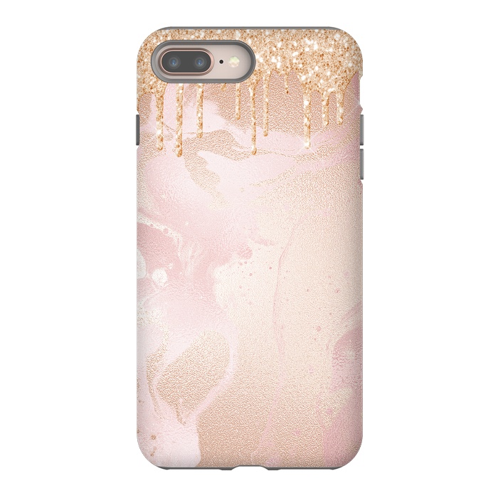 iPhone 7 plus StrongFit Gold Glitter Rain on Blush Marble by  Utart