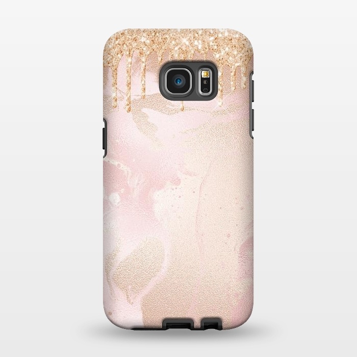 Galaxy S7 EDGE StrongFit Gold Glitter Rain on Blush Marble by  Utart