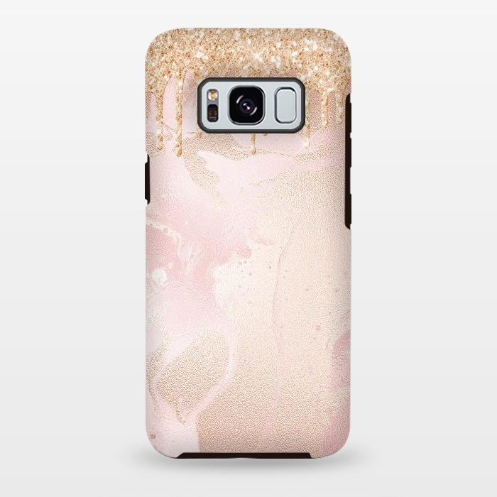 Galaxy S8 plus StrongFit Gold Glitter Rain on Blush Marble by  Utart