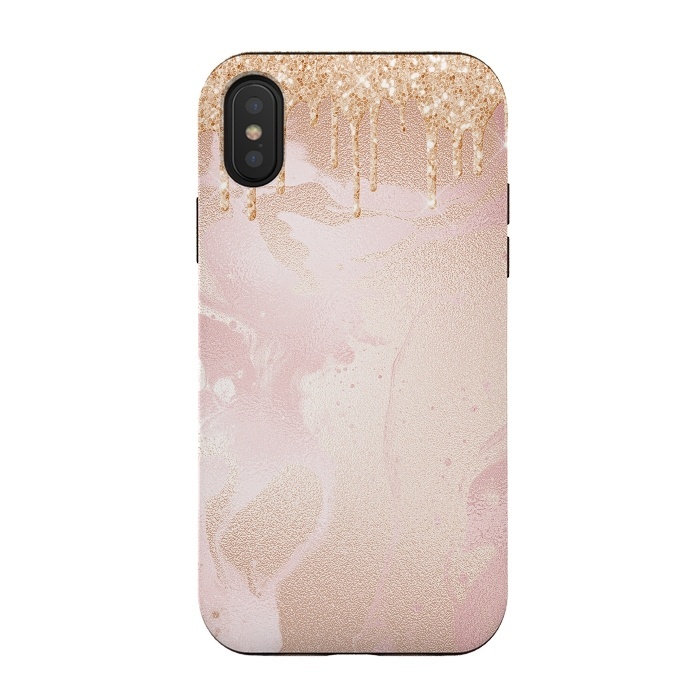 iPhone Xs / X StrongFit Gold Glitter Rain on Blush Marble by  Utart