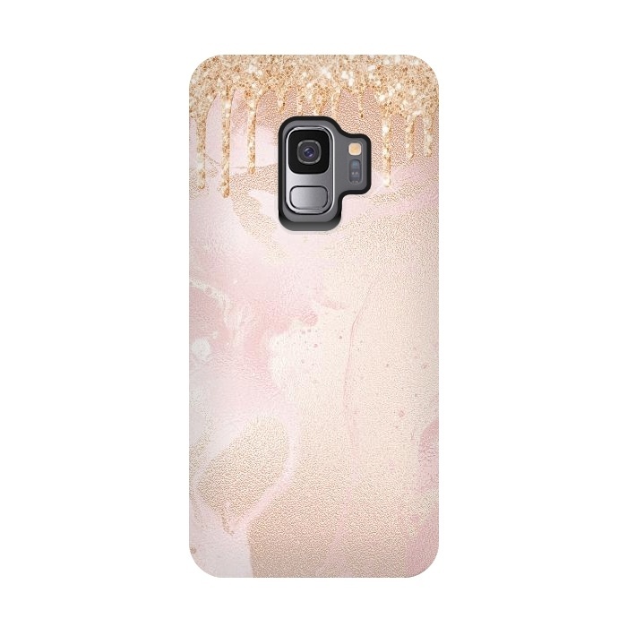 Galaxy S9 StrongFit Gold Glitter Rain on Blush Marble by  Utart