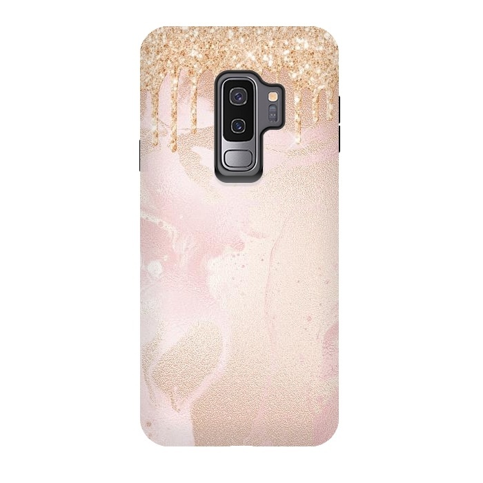 Galaxy S9 plus StrongFit Gold Glitter Rain on Blush Marble by  Utart