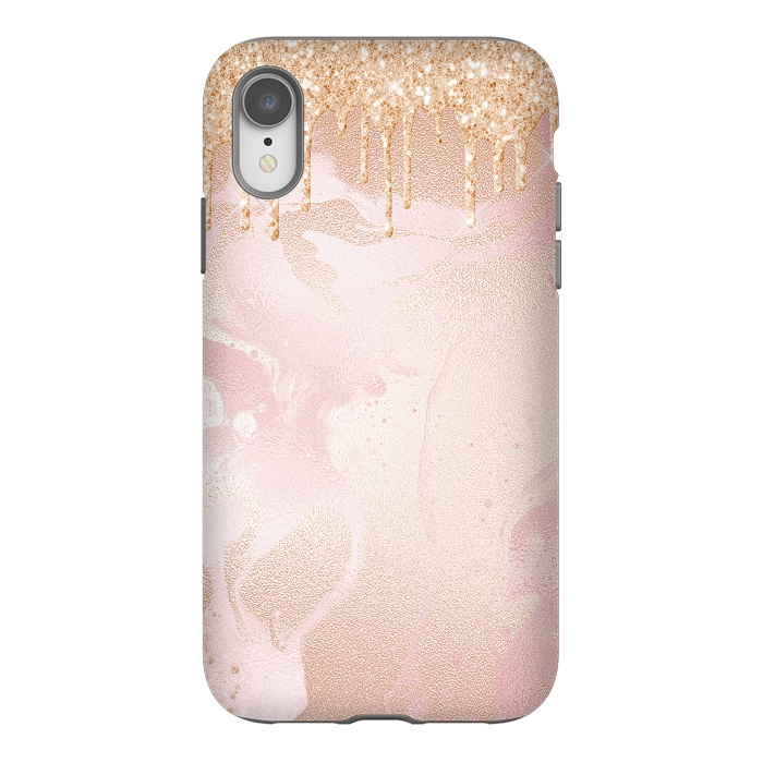 iPhone Xr StrongFit Gold Glitter Rain on Blush Marble by  Utart