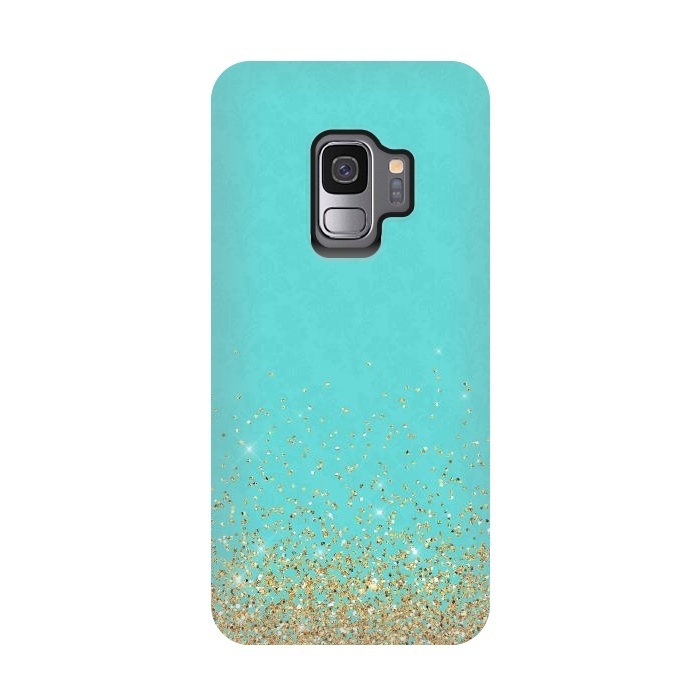 Galaxy S9 StrongFit Gold Glitter on Teal Damask by  Utart