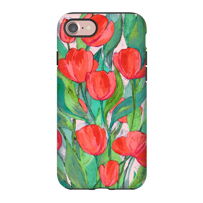 iPhone 7 StrongFit Blooming Red Tulips in Gouache  by Micklyn Le Feuvre
