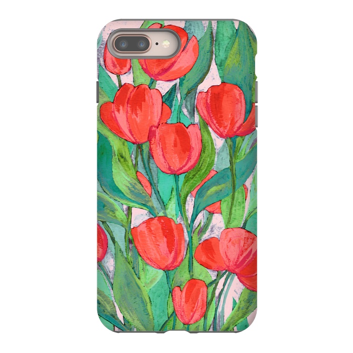 iPhone 7 plus StrongFit Blooming Red Tulips in Gouache  by Micklyn Le Feuvre