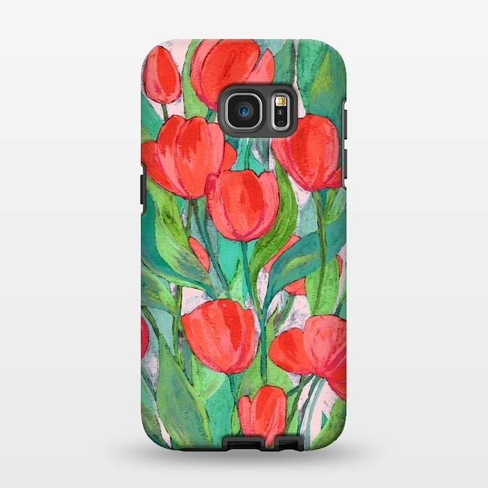 Galaxy S7 EDGE StrongFit Blooming Red Tulips in Gouache  by Micklyn Le Feuvre