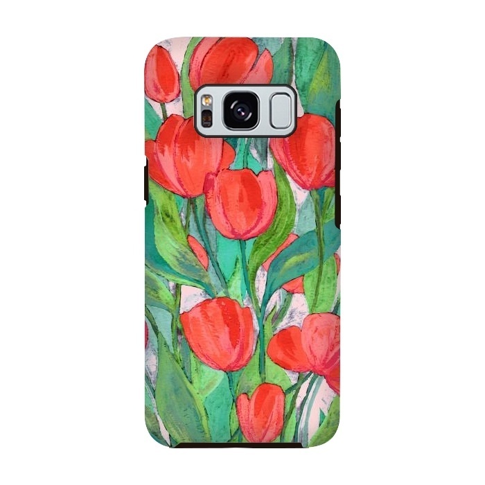 Galaxy S8 StrongFit Blooming Red Tulips in Gouache  by Micklyn Le Feuvre