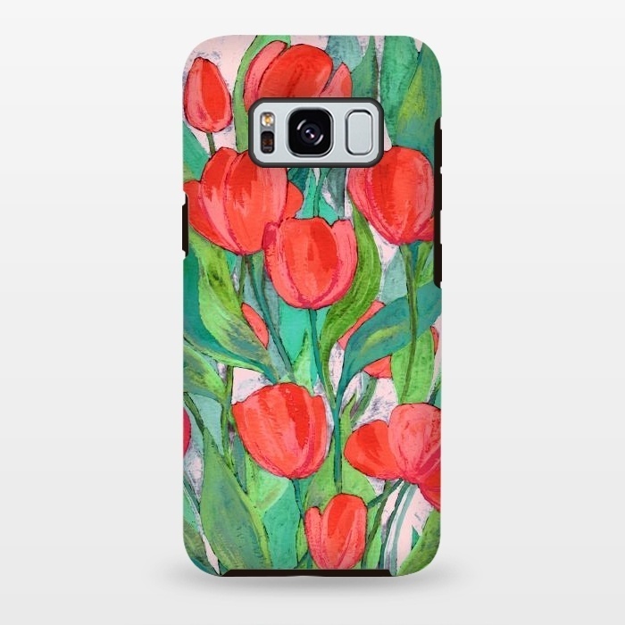 Galaxy S8 plus StrongFit Blooming Red Tulips in Gouache  by Micklyn Le Feuvre