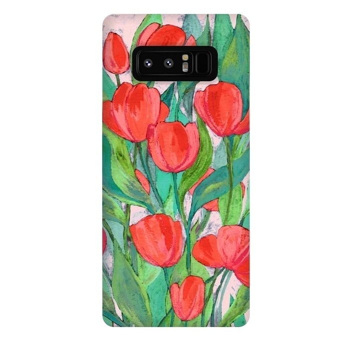Galaxy Note 8 StrongFit Blooming Red Tulips in Gouache  by Micklyn Le Feuvre