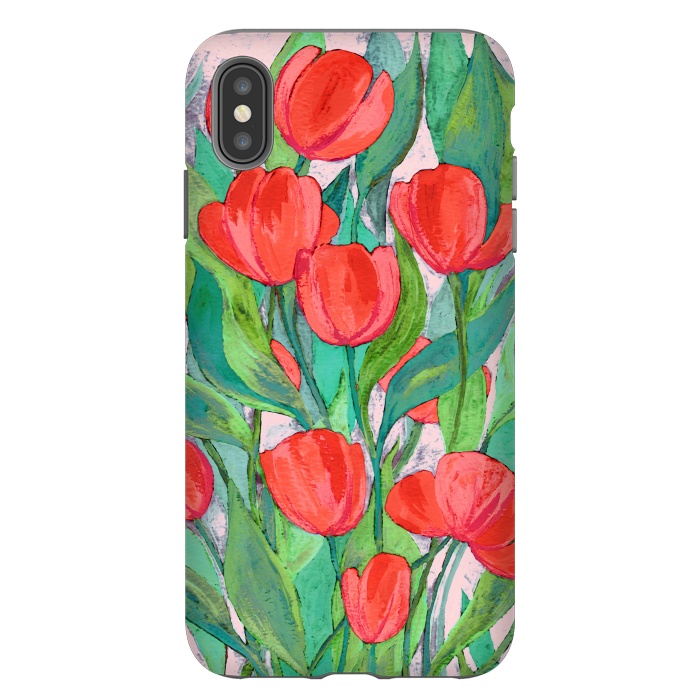 iPhone Xs Max StrongFit Blooming Red Tulips in Gouache  by Micklyn Le Feuvre
